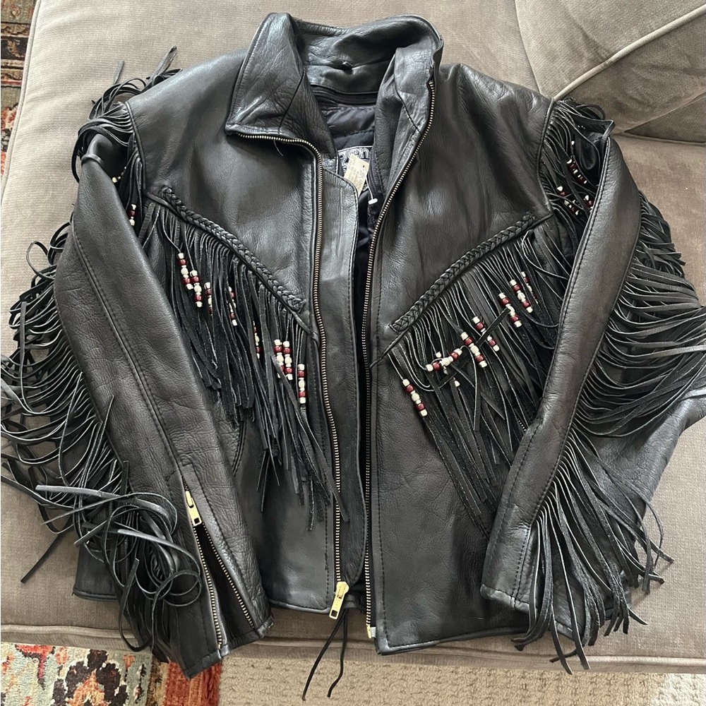 Black Fringe Leather Jacket